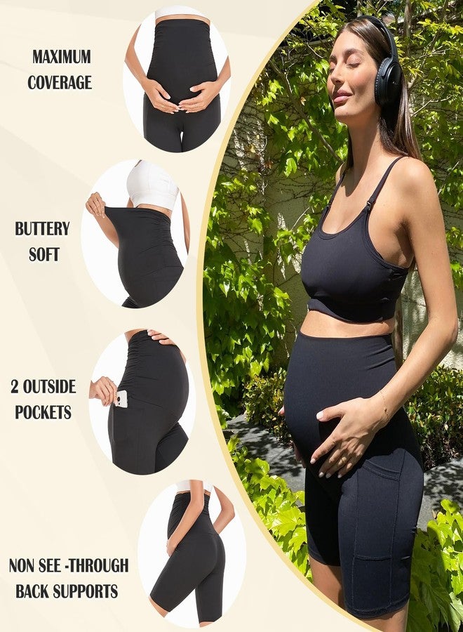 GROTEEN 3 Pack Women's Maternity Shorts Over Belly with Pockets - 8'' High Waisted Workout Yoga Pregnancy Biker Shorts - Image 4